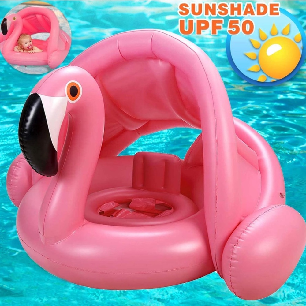 Flamingo Baby Float w/Sunshade Canopy - Picture 7 of 9